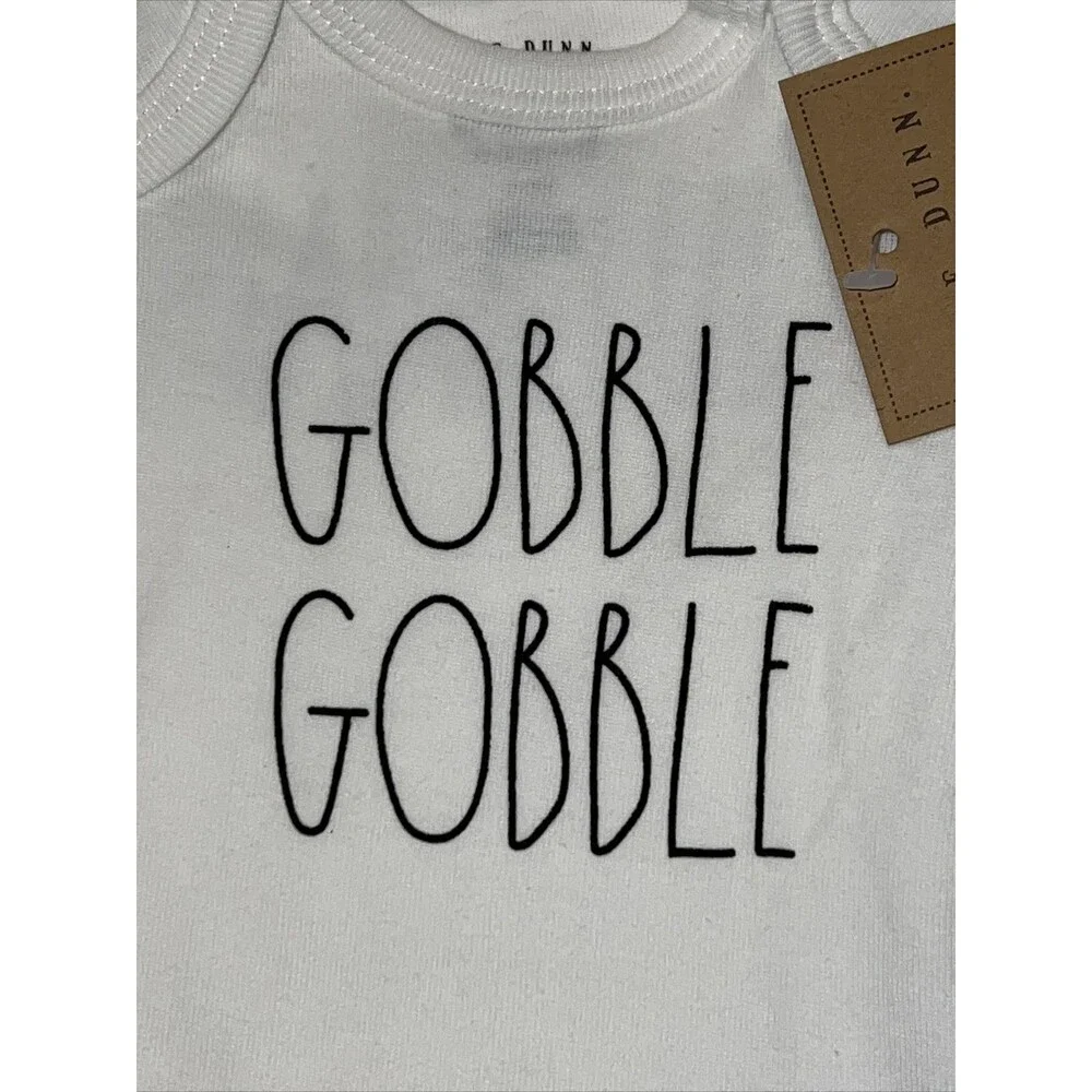 Rae Dunn NWT Baby Clothes 0-3 Months 3 Pack Bodysuits Gobble, Thankful, Blessed.